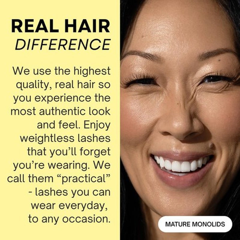 Natural False Lashes for Monolids - Medium Style - Real Hair, Handcrafted, Non-Synthetic - Lifts Heavy Lids - Easy Application - Hannah Cho Beauty