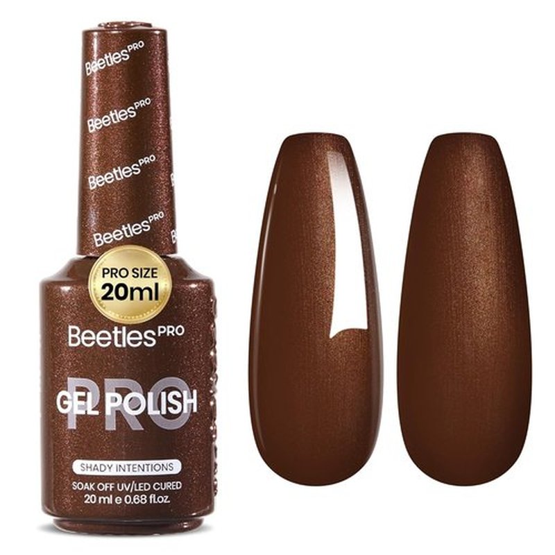 Beetles Pro Brown Gel Polish - Shady Intentions | 20ml Dark Brown Shimmer Nail Polish, High Pigment Soak Off for Long-Lasting Summer Manicures