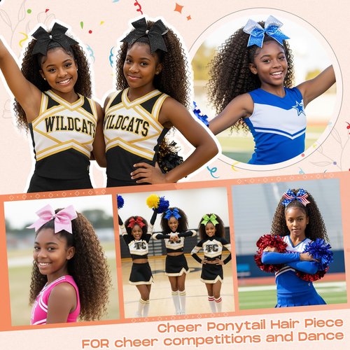 SEIKEA Cheer Ponytail Hair Piece, 100% Super Protein Fiber Curly Cheerleader Hairpiece Lightweight Fluffy Natural Soft 18" Ponytail Extension for Cheerleader Competition, Dance Black