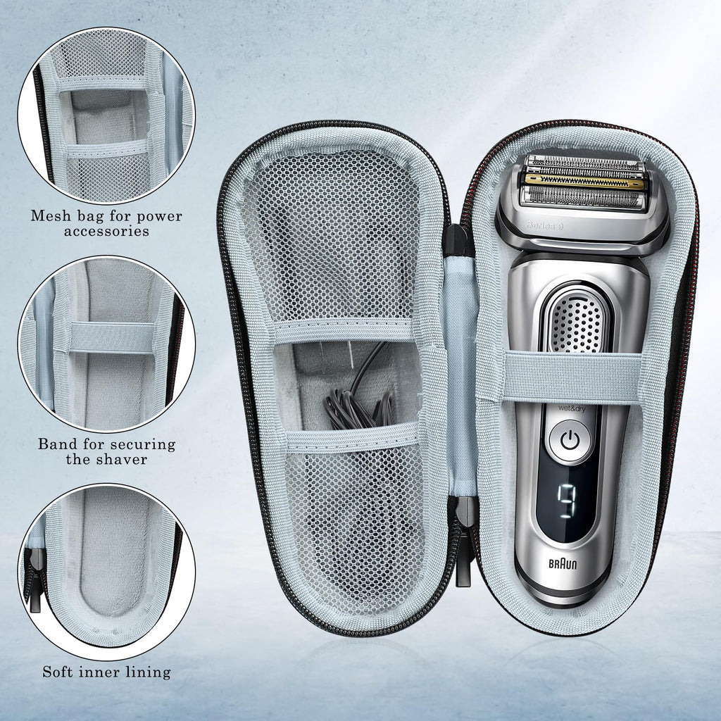 SyuCeia Braun Series 9 pro travel case - Hard EVA Protective Holder for Series 3/5/6/7/8/9 Pro+ & All Models (Fits 3s, 5s, 7s, 8s, 9s)-Water-Resistant Men's Electric Razor Storage Pouch