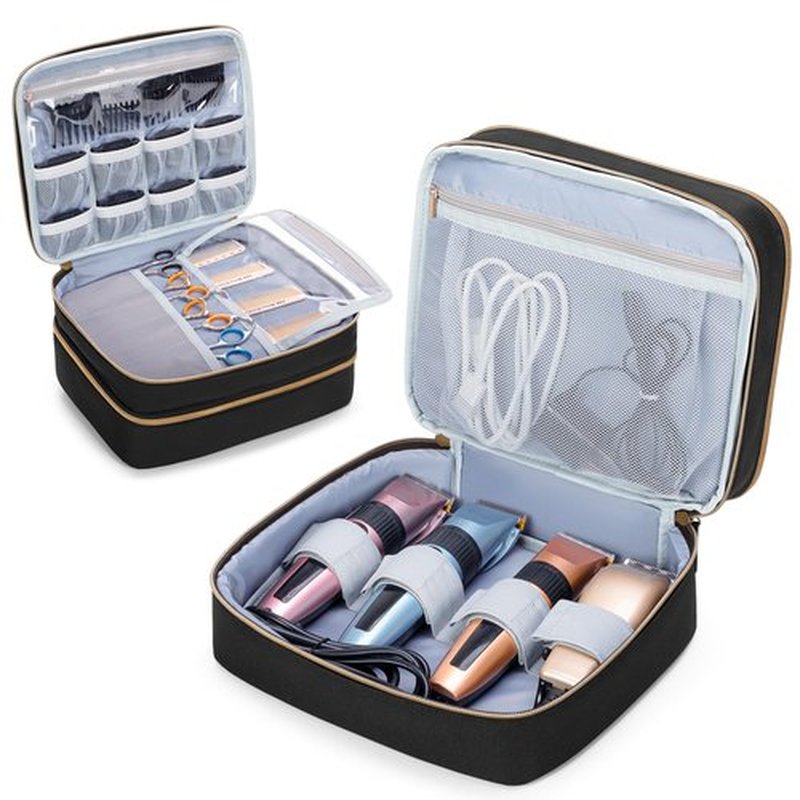 CURMIO Double Layer Hair Clipper Travel Carrying Case, Barber Supplies Organizer Storage Bag Compatible with Ufree/Wahl/Andis/Hatteker/Osterpro and Most Standard Hair Trimmer, Men Grooming Kit