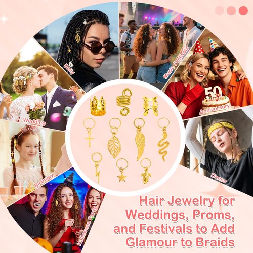 324 Pcs Gold and Silver Hair Jewelry for Braids, Dreadlock Accessories for Women Men, Metal Hair Cuffs Rings Clips Charms Beads for Braids Locs, Perfect for Parties, Festivals, Weddings, Daily Styling