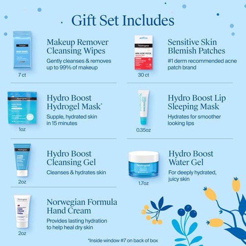 Neutrogena 7 Days of Skincare Set ($56.00 Value), Daily Skin Care Essentials – Face Wash, Facial Moisturizer, Makeup Remover Wipes, Pimple Patches & More, 7 Full & Travel Size Toiletries