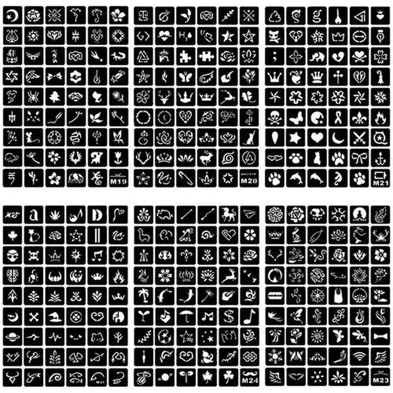 761pcs Temporary Tattoo Stencils, 20 Sheets Face Body Paint Henna Stencils Kit, Glitter Tattoo Stencils for Man Women Birthdays Halloween Christmas Party Favor Supplies