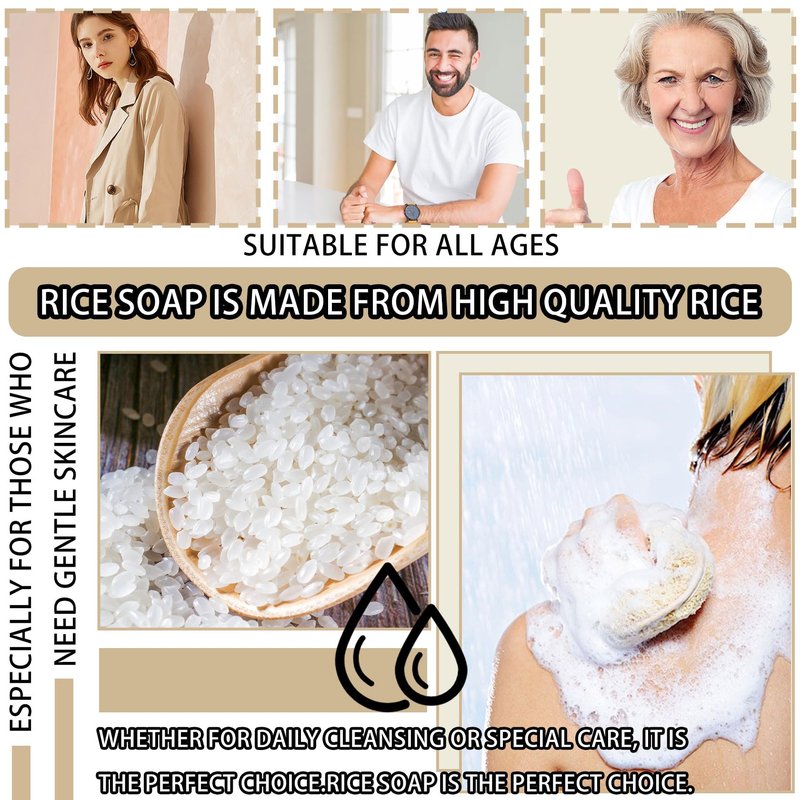 LJYBoBin 2PCS Vegan Rice Soap for Body & Face,Gentle Long-lasting Moisturizing Rice Milk Soap for All Skin Type,Deep Cleaning Rice Handmade Soap Bar for Men & Women