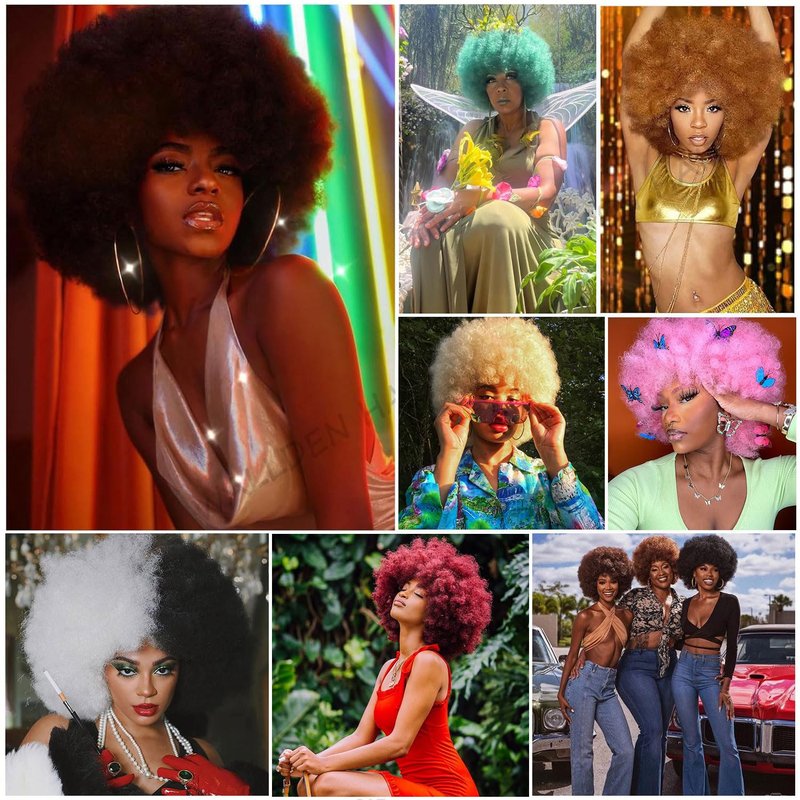 Wallden Hair Grey Afro Wigs for Black Women Short 70s Afro Curly Puff Wig Large Bouncy and Soft Heat Resistant Synthetic Colored Wigs for Daily Party Cosplay Use(Gray,10inch)