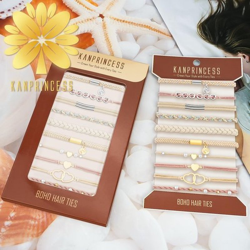 KANPRINCESS Hair Tie Bracelet, 10 Pcs Boho Hair Ties For Girls and Women, Elastic Hair Ties, Hair Bands For Ponytails, Ponytail Holder For Daily Life, Sport, Cooking, Working (Set 13)