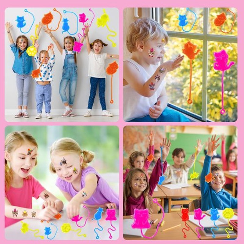 48PCS Cat Party Favors - 24PCS Temporary Tattoos & 24PCS Stick Hands - Perfect Birthday Party Supplies, Goodie Bag Stuffers, Treasure Box Toys, Classroom Prizes, and Student Gifts
