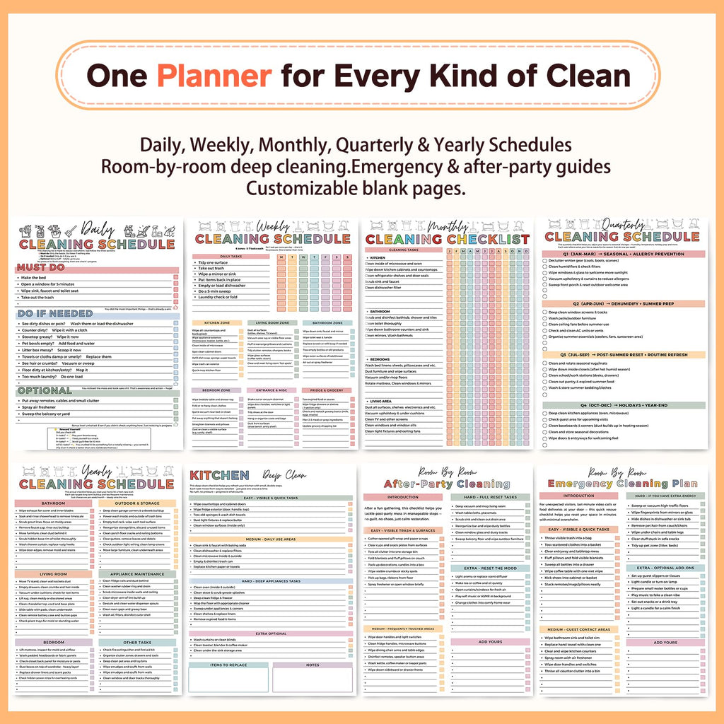 ADHD Cleaning Planner, Dry-Erase Sleeve + Paper Pages, Removable Ring Binder, Daily,Weekly,Monthly Plans, Cleaning Schedule and Checklist, ADHD Planner for Adults Women