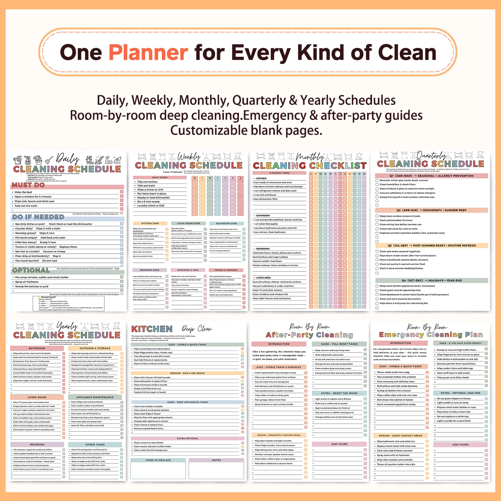 ADHD Cleaning Planner, Dry-Erase Sleeve + Paper Pages, Removable Ring Binder, Daily,Weekly,Monthly Plans, Cleaning Schedule and Checklist, ADHD Planner for Adults Women
