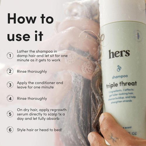 Hers Triple Threat Hair Regrowth Set - Shampoo, Conditioner & 2% Minoxidil - Biotin & Pumpkin Seed Oil - Napa Rose Scent - 3 Count