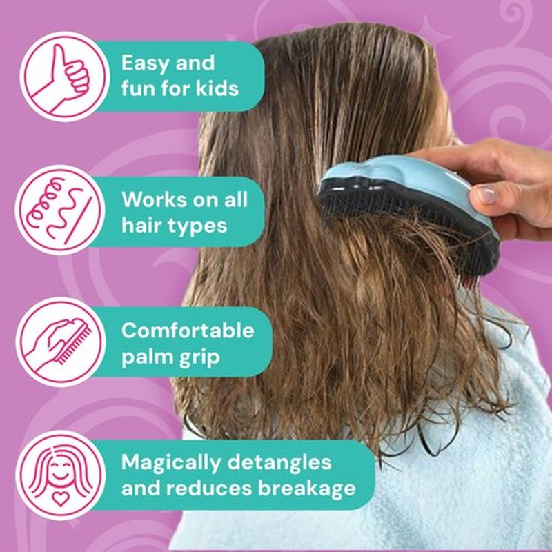 Knot Genie Detangling Hair Brush for Kids(Blue Skies) | Original Full Size | Perfect for Curly Hair, Gently Separate Tangles, Leaves Hair Smooth & Shiny | The Pain Free Knot Detangler