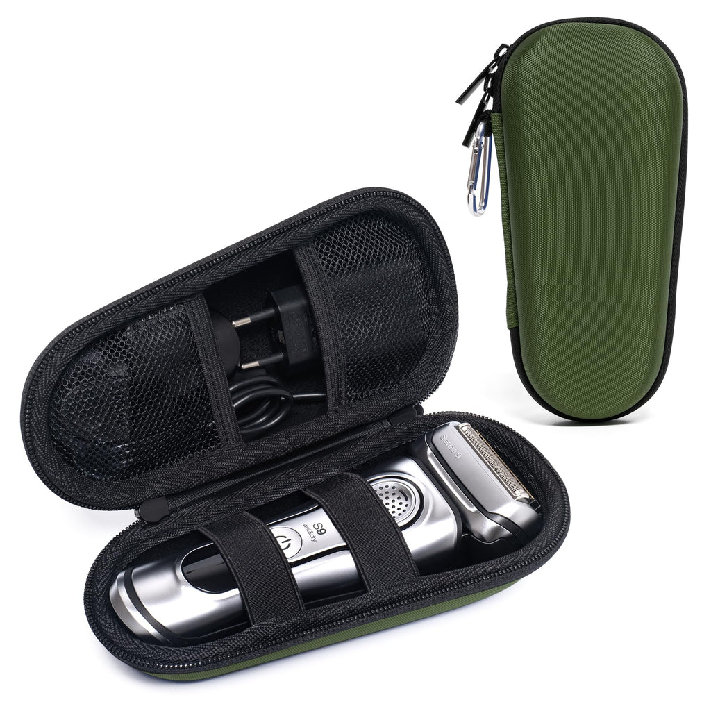 Electric Shaver Travel Case for Braun Series 3/5/6/7/8/9, Hard EVA Storage Bag with Dual Straps, Portable Protective Organizer for Men's Electric Razor, Charger & Accessories, Olive Green