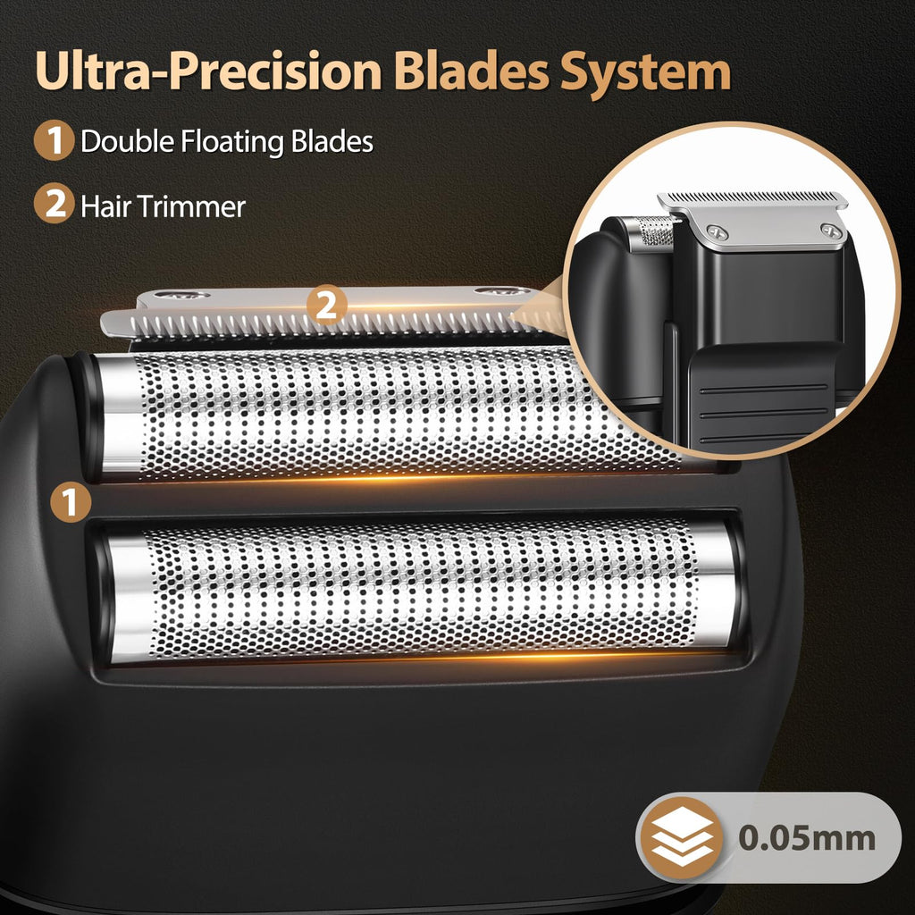 Haosens Electric Foil Razor for Men, Electric Shavers with Pop-Up Trimmer Rechargeable - 2-Speed Adjustable, Travel Lock, 120 Mins Runtime, Double Floating Blades for Men's Face Close Shaving (Black)
