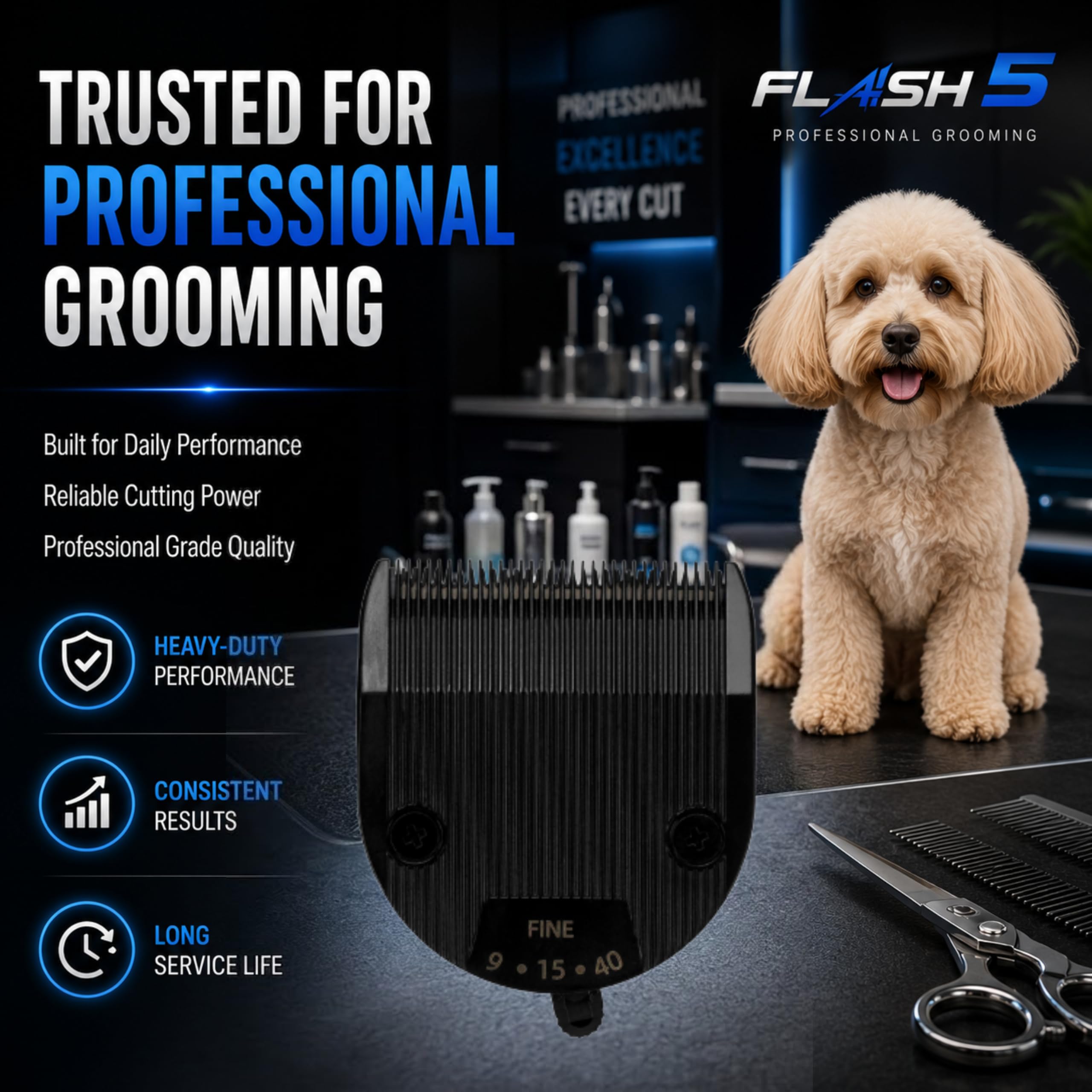 Kenchii Professional Dog Clipper Blade Flash 5 Pet Hair Clipper - Detachable Stainless Steel Blades for Dog Grooming - Hair Clippers & Accessories Pet Shaving Blades. (KEFB5-SLD)