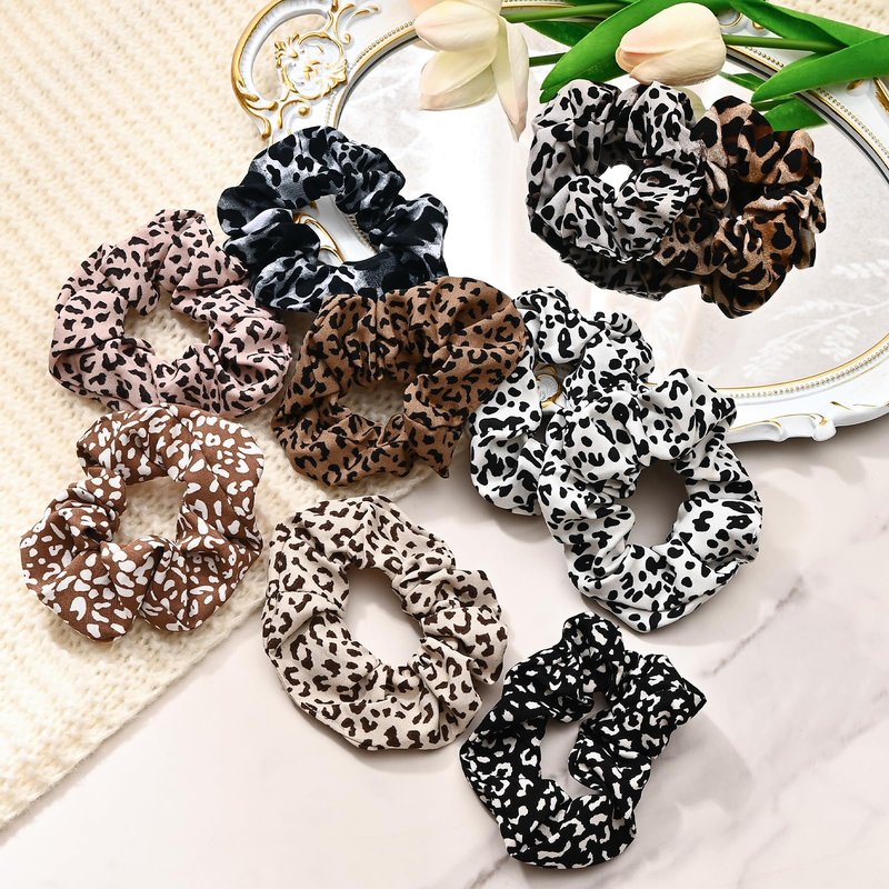 Yonchic 10-Piece Animal Print Satin Hair Scrunchies for Women & Girls, Cute No Damage Hair Ties Stylish Ponytail Holders, Fashion Rubber Bands for Women’s Thin/Thick Hair (Leopard Print)
