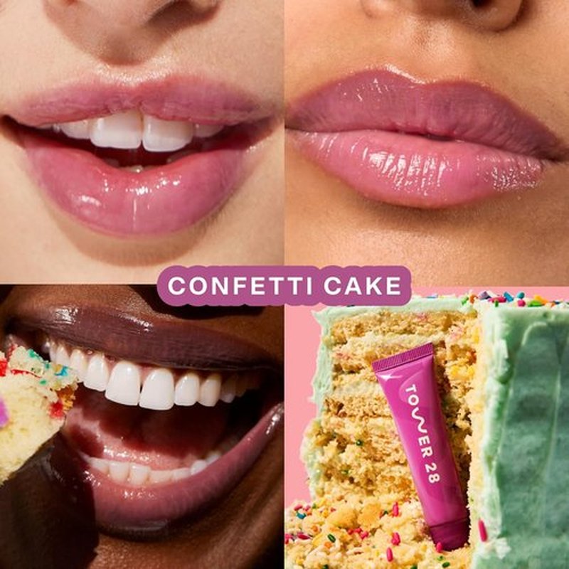Tower 28 LipSoftie Tinted Lip Balm Treatment - Hydrating Glossy Balm & Overnight Mask with Jojoba Oil - Confetti Cake (0.38 oz)