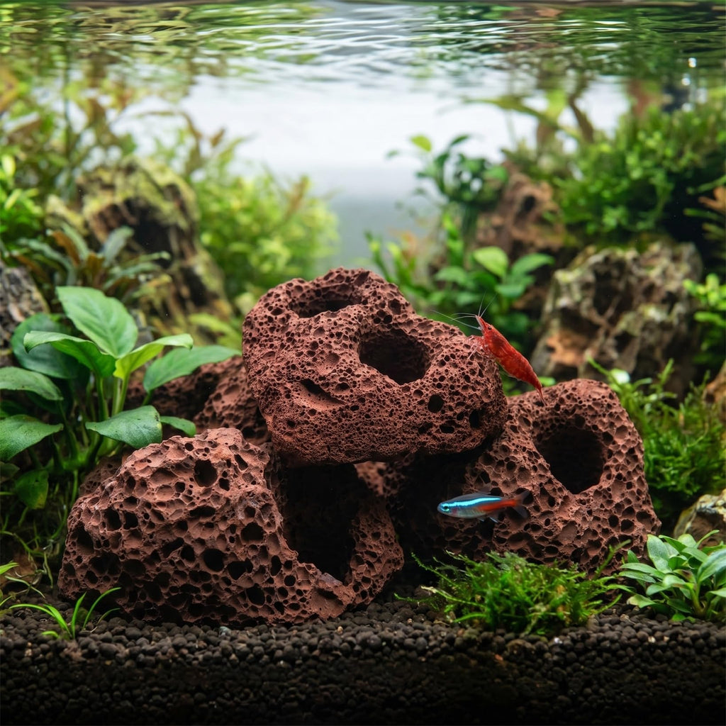 Housoutil 6Pcs Aquarium Volcanic Rocks Ornaments 3.93X2.75X1.57In Fish Tank Decorative Lava Stones Plant Fixers for Aquatic Plant Stability and Small Fish Shelter