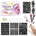 Temporary Tattoo Kit for Teens & Adults – 3 Tattoo Pastes (2 Brown+Cherry Red), 100pcs Reusable Stencils, Outline Pen, Long Lasting Waterproof Body Art, DIY Skin Painting for Festivals, Parties Makeup