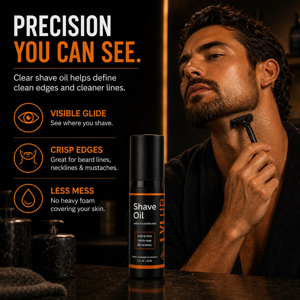 LVLUP Shave Oil for Men (1 oz) – 100% Natural Shaving Oil for Sensitive Skin – Prevents Razor Burn, Bumps & Irritation – Replaces Shaving Cream, Gel & Aftershave – Made in Austin, Texas