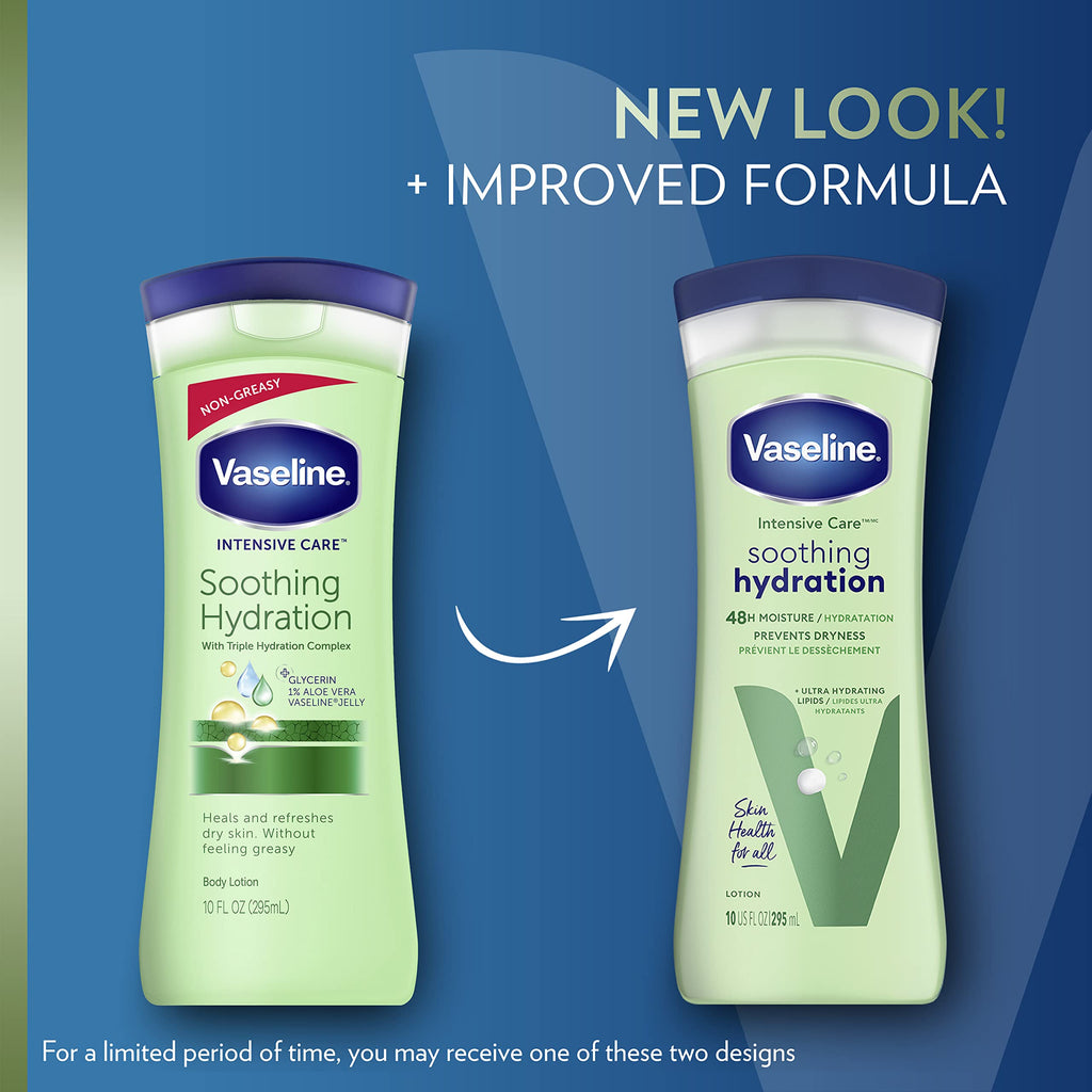 Vaseline Soothing Hydration 2-Pack – Intensive Care Moisturizing Hand and Body Lotion with Aloe, Ultra-Hydrating Lipids, 48 Hours of Moisture, 10 Oz Ea