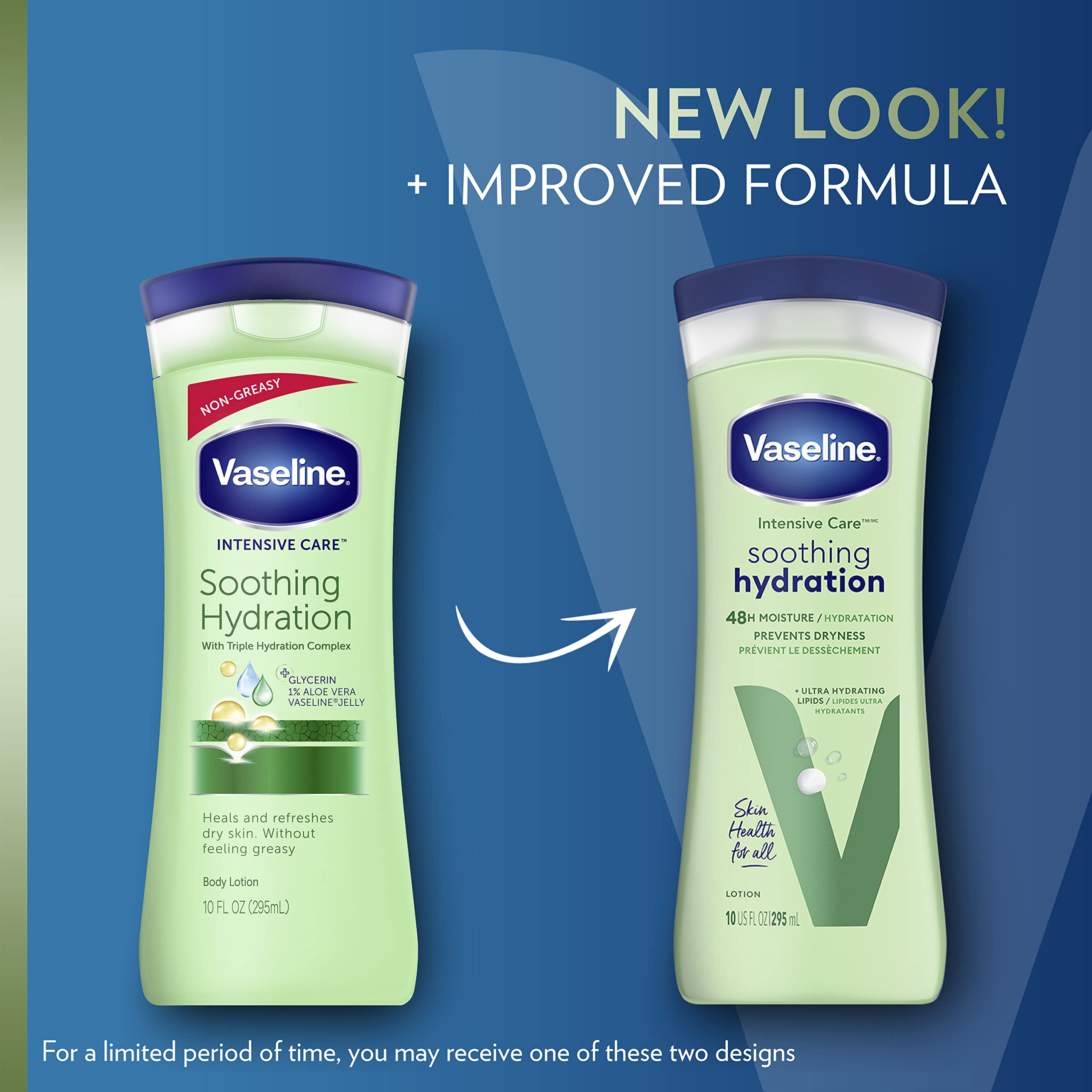 Vaseline Soothing Hydration 2-Pack – Intensive Care Moisturizing Hand and Body Lotion with Aloe, Ultra-Hydrating Lipids, 48 Hours of Moisture, 10 Oz Ea