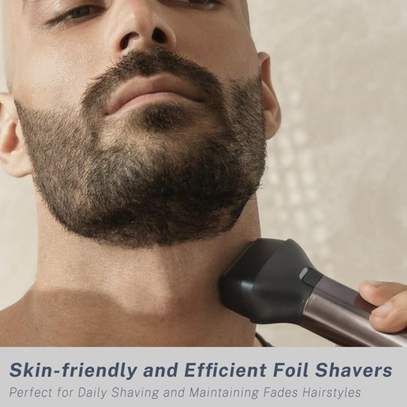 Beard Trimmer and Clippers Set for Men with Foil Shaver, Professional 3-in-1 Mens Shaving Fades Kit with Nose Trimmer, IPX7 Waterproof Wet/Dry, Precise Dial Adjustable 20 Settings, USB-C Rechargeable