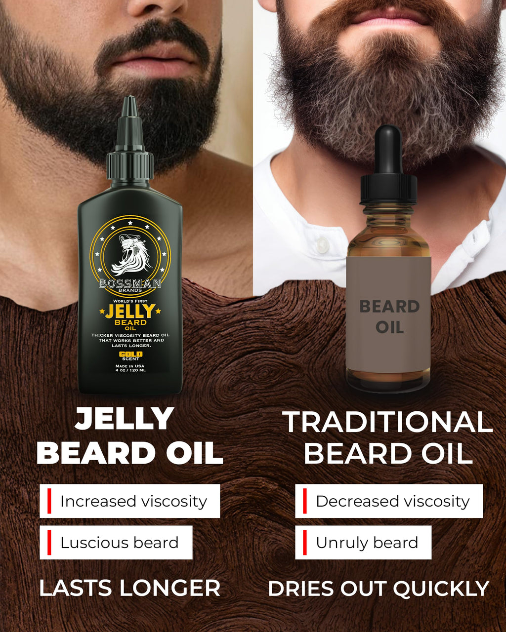 Bossman Jelly Beard Oil for Men - 3 Pack (12 oz in Total, Gold Scent) – Softens, Moisturizes & Conditions with Natural Ingredients