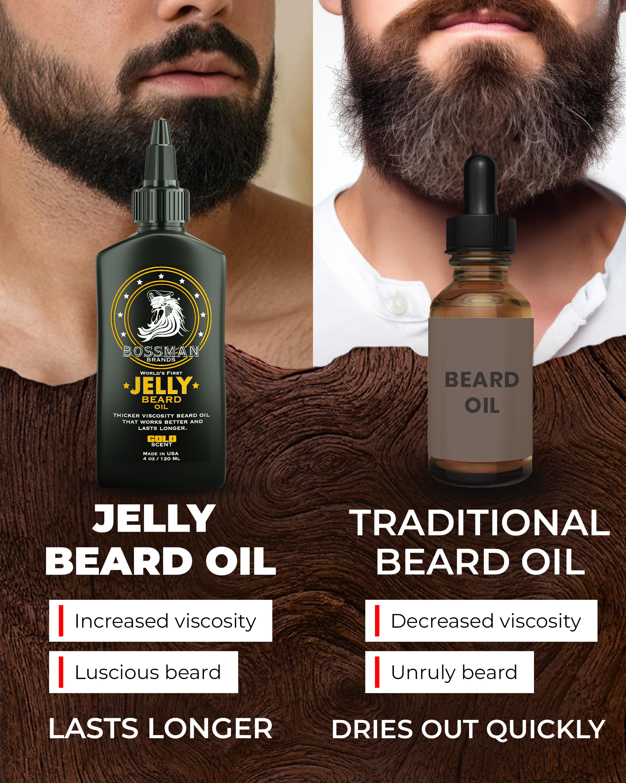 Bossman Jelly Beard Oil for Men - 3 Pack (12 oz in Total, Gold Scent) – Softens, Moisturizes & Conditions with Natural Ingredients