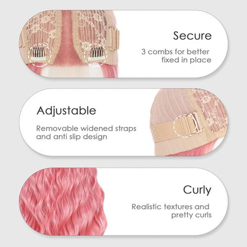 Beelu Pink Wigs for Women 26 Inch Long Wavy Wig Middle Part Lace Hairline Synthetic Heat Resistant Wig for Daily Party Cosplay Use