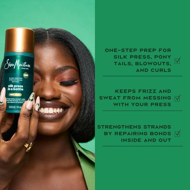 SheaMoisture Silk Press Prep Cream - Heat Protection & Curl Preservation with Alma Oil | 3.3 fl oz