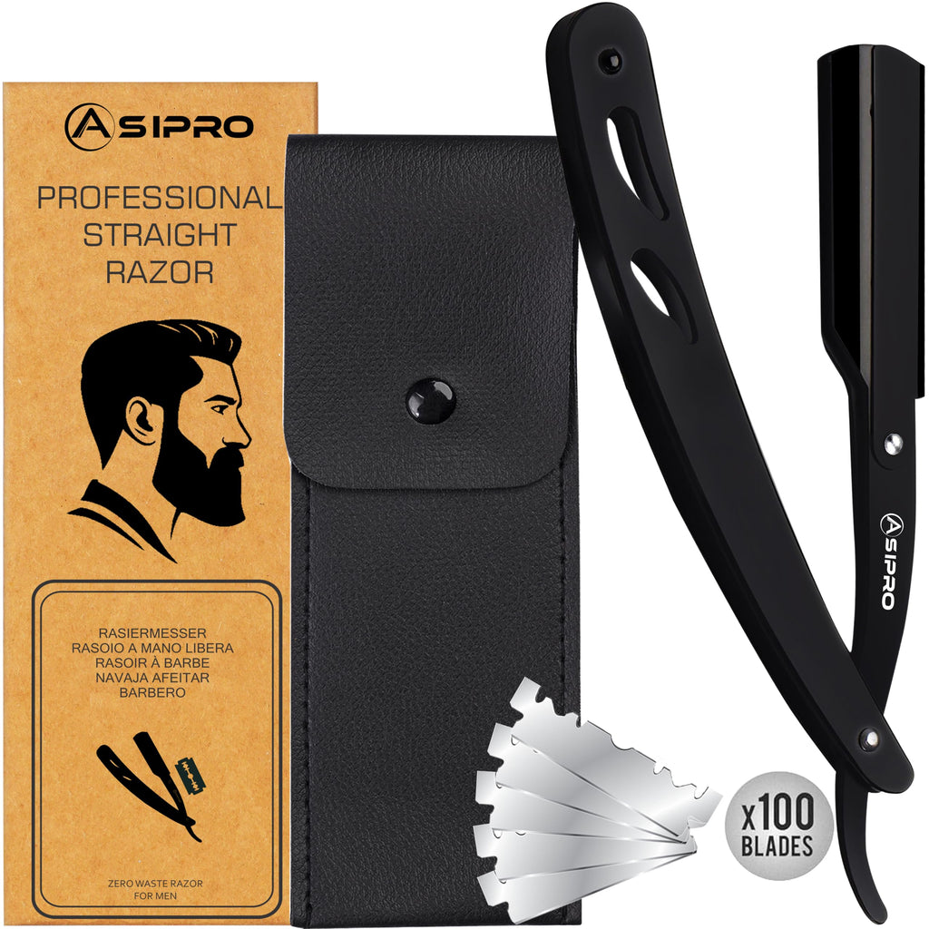 ASIPRO Straight Razors for Men + 100 Straight Edge Razor Blades & Case Gifts Mens Straight Razor for Shaving Navajas Para Barbero Barber Razors for Men