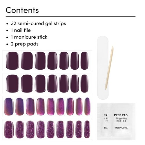 Dashing Diva Glaze Nail Strip Set - Amethysta - Long Lasting, Chip Resistant, Semi-Cured Gel Nail Strips - Halloween Gel Set - 4-Piece Manicure Kit with 32 Strips