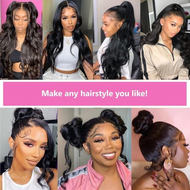 kloiynj 360 Lace Front Wigs - 220% Density Body WaveHD Lace Front Wigs - Brazilian Virgin 16 Inch - Full LaceWigs Pre Plucked with Baby Hair - Natural Color