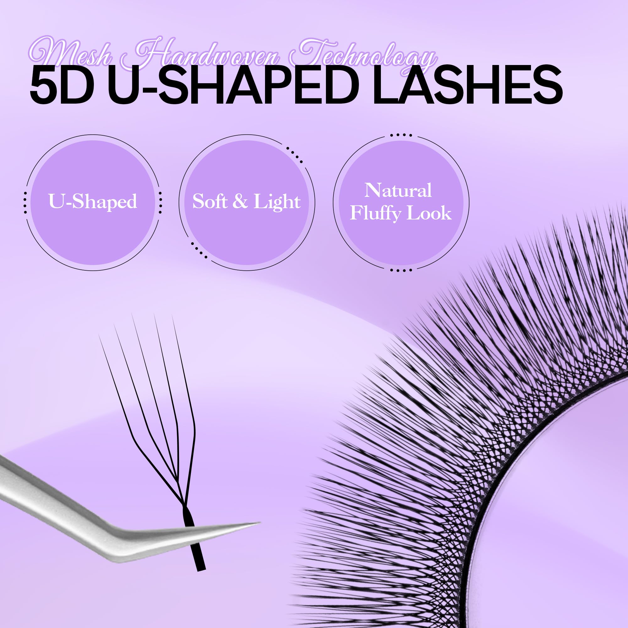 NATUHANA 5D U Lash Extensions 0.07 C Curl 8-14mm Mix Premade Fans Black