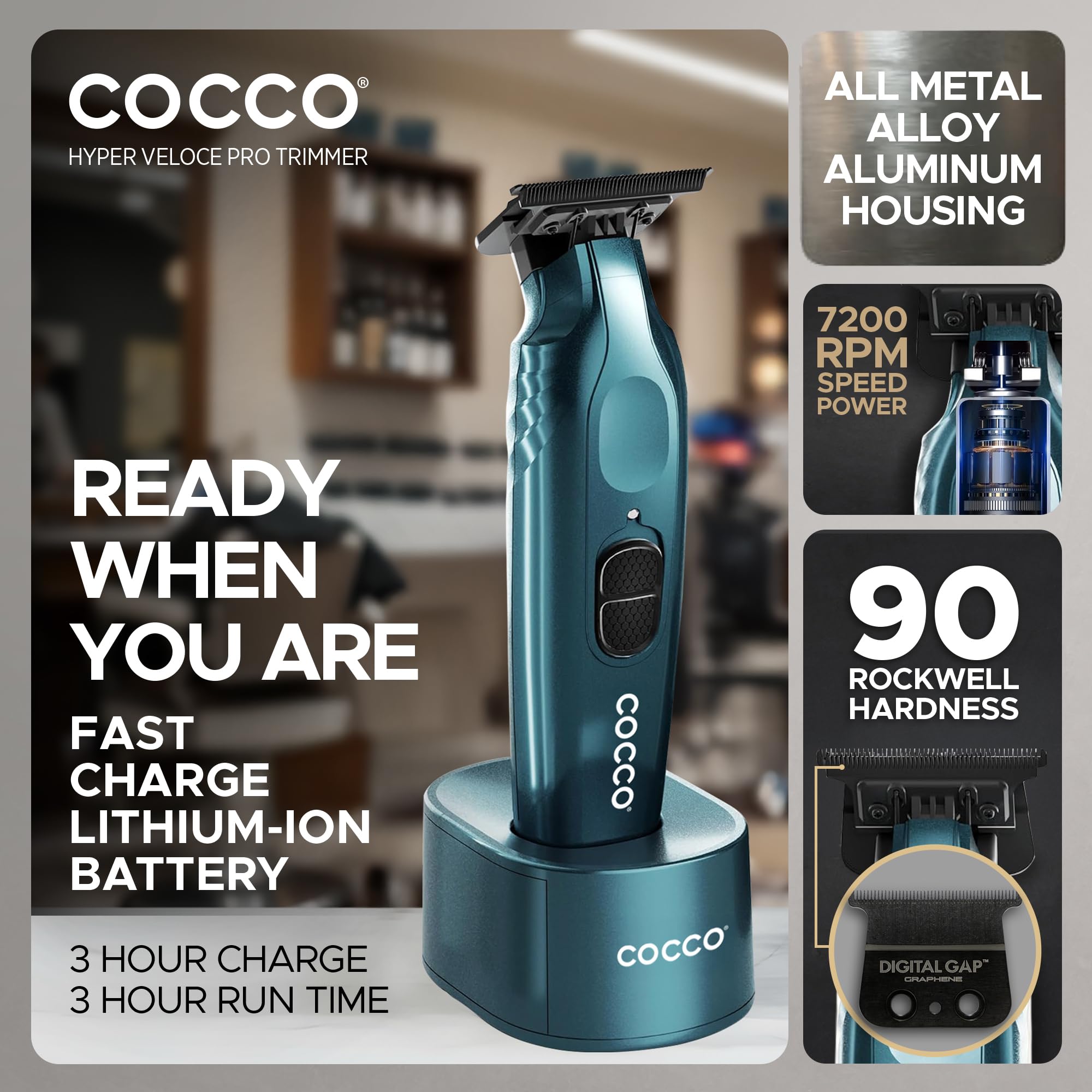 Cocco Hyper Veloce Pro Trimmer, Digital Gap Graphene Blade (Dark Teal)