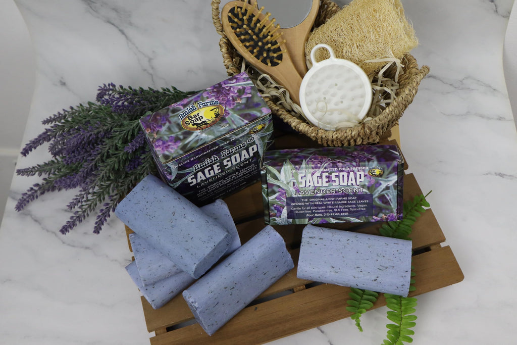 Amish Farms Sage Soap Bar, Original Recipe with Bentonite Clay, Lavender Scent – Handmade in USA, Face & Body Soap Scrub, No Parabens, No SLS, Gentle for Sensitive Skin (4 Bars)