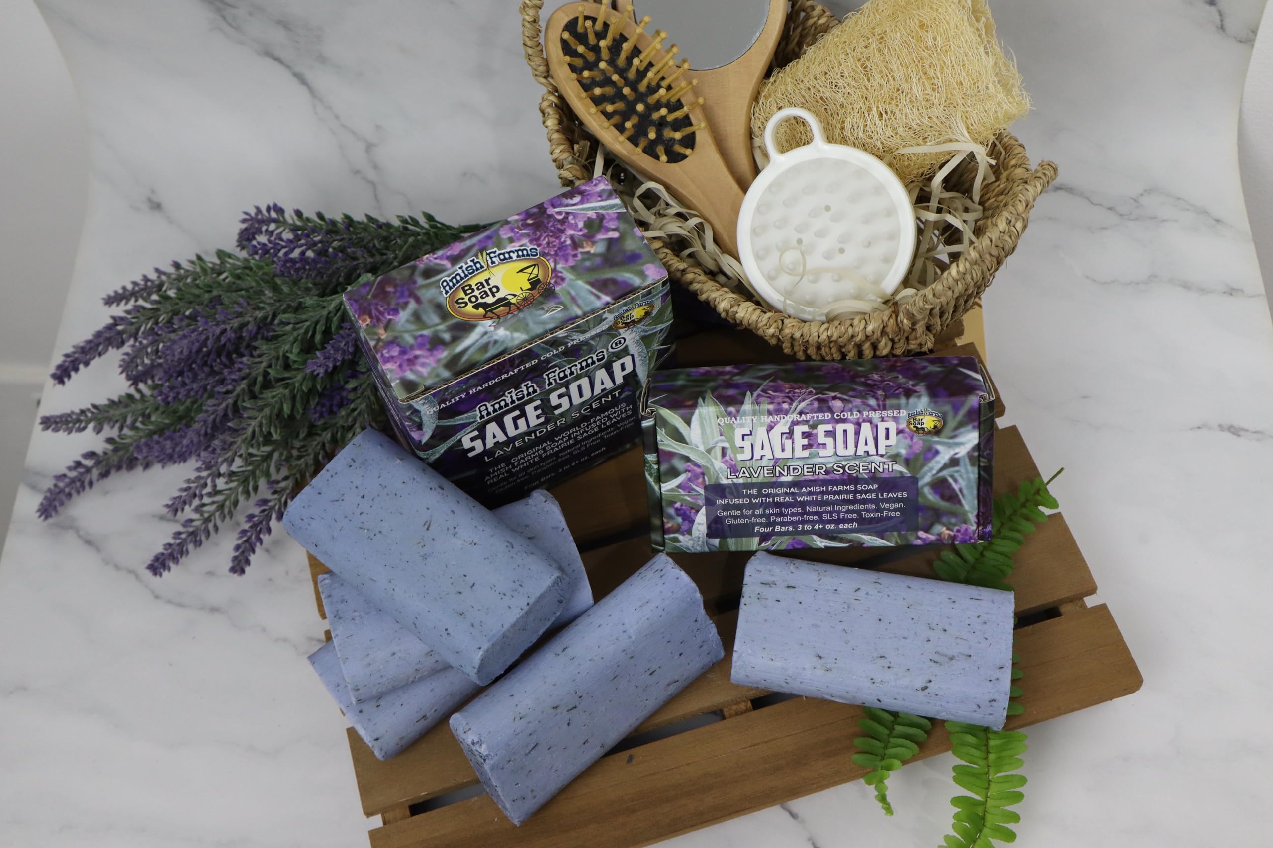 Amish Farms Sage Soap Bar, Original Recipe with Bentonite Clay, Lavender Scent – Handmade in USA, Face & Body Soap Scrub, No Parabens, No SLS, Gentle for Sensitive Skin (4 Bars)
