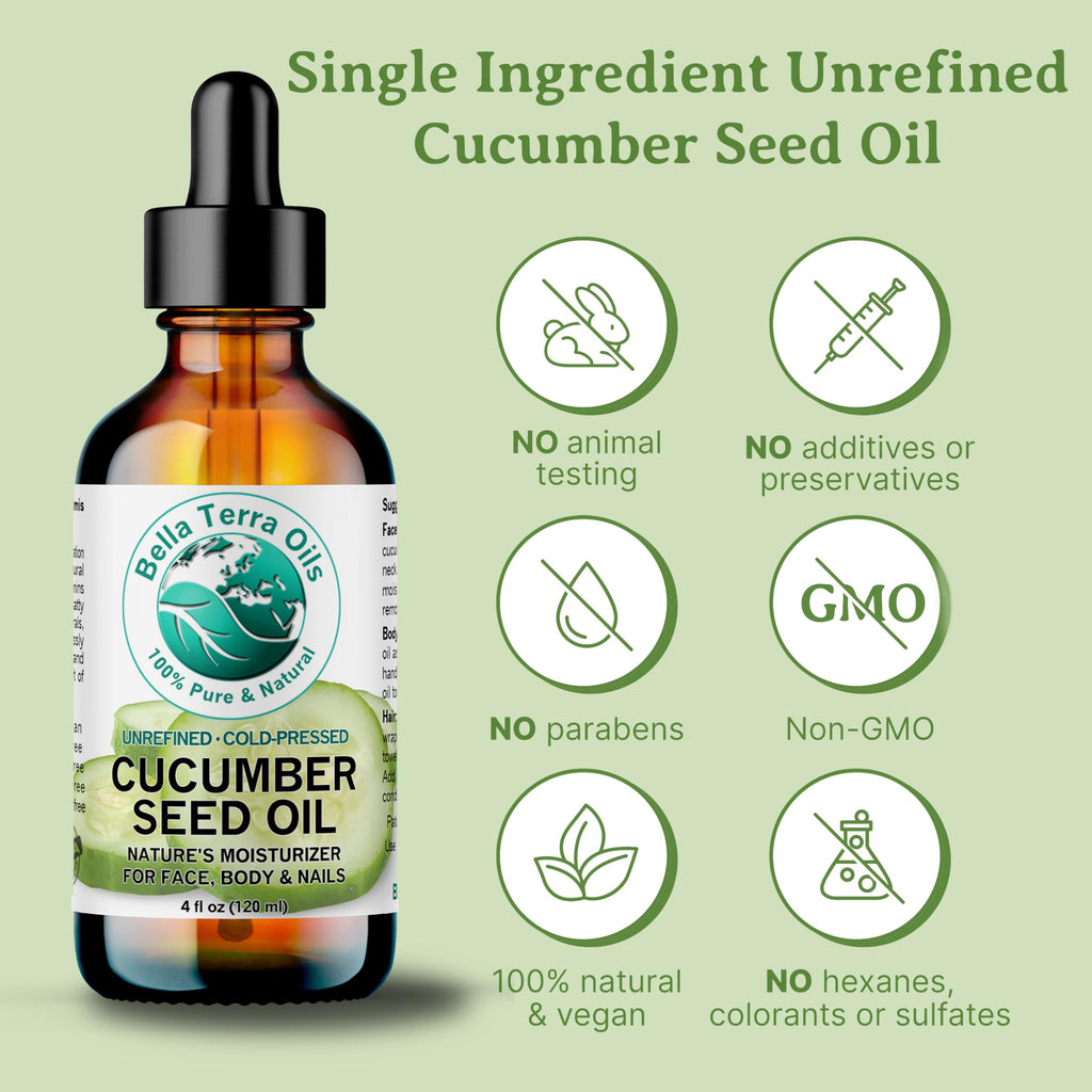 Bella Terra Oils - Cucumber Seed Oil 16 oz - Experience Pure Cucumber Extract, Brimming with Minerals & Antioxidants, Sublime Elixir for Face & Beyond