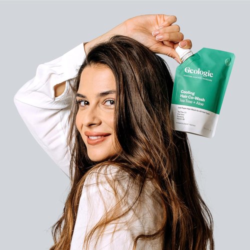 Geologie Cooling Hair Co-Wash - 4-in-1 Cleanser, Conditioner, Mask & Serum | Tea Tree Oil & Aloe Vera | Eco-Friendly Pouch