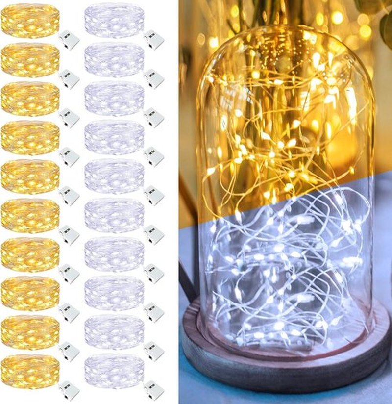 Skiennix 20 Pack Fairy Lights - 7ft Battery Operated LED Twinkle String Lights | Waterproof for Mason Jars & Weddings - Warm & Cold White