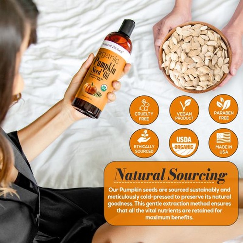Natural Riches Pumpkin Seed Oil USDA Certified Organic Moisturizer 16oz Pure and Natural Carrier Oil Unrefined, Cold Pressed, Face, Hair, Body & Skin Care Eyelashes,