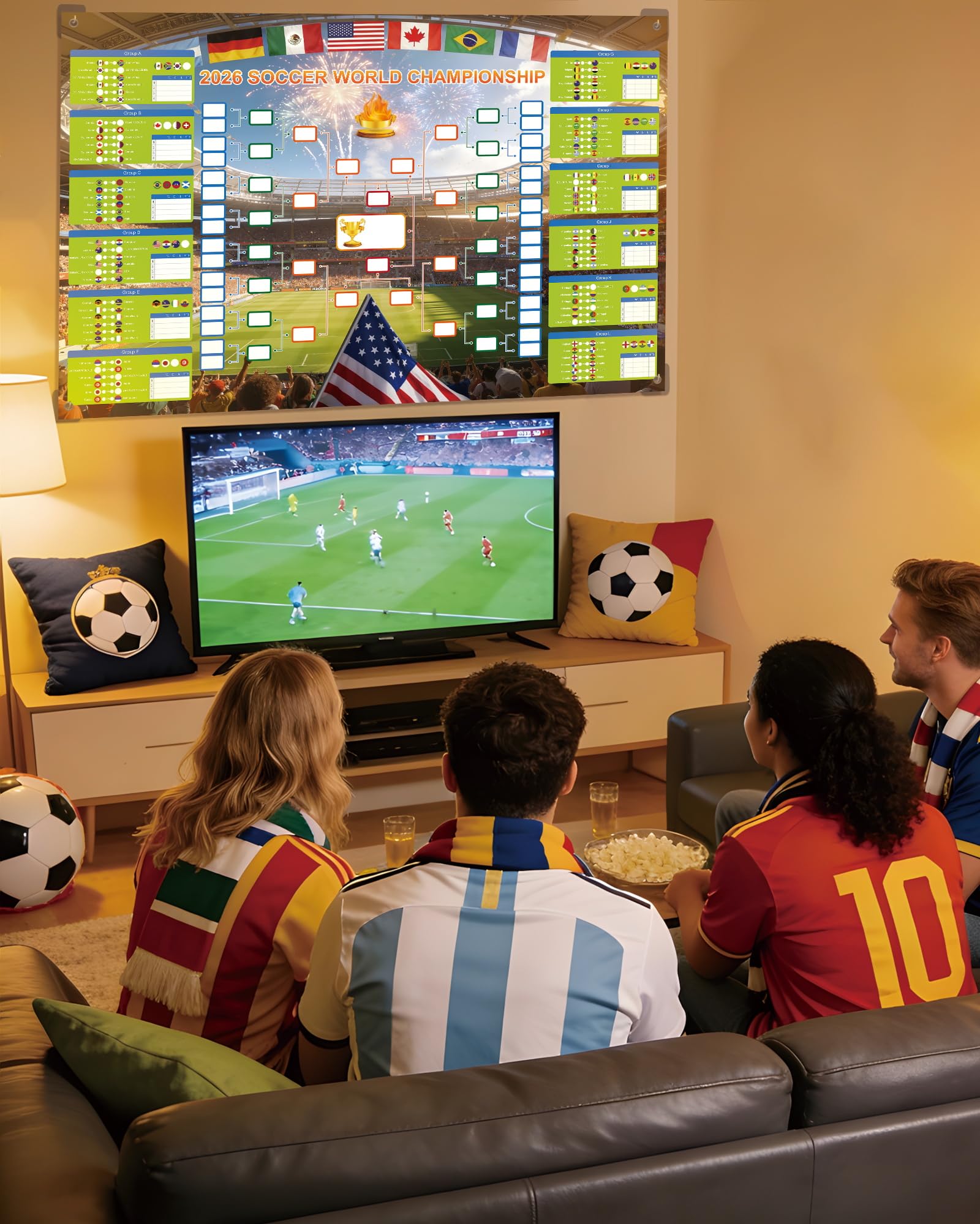 GAMSOD 2026 World Cup Schedule Poster – 39x59 Inches Tournament Bracket Wall Chart with Reusable National Flags Sticker& Hooks, DIY Predict Game Results, Great Soccer Fan Gift for Game Day Party
