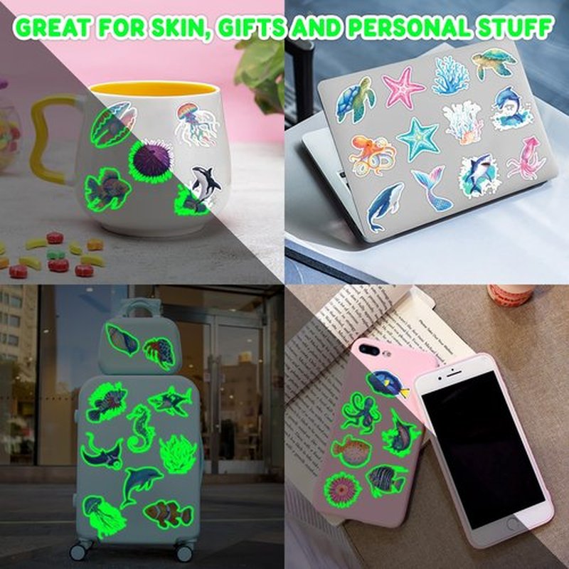 96 PCS Ocean Sea Animal Shark Whale Fish Pre-Cut Luminous Glow in the dark Temporary Tattoos for Kids | Super Cute Themed Birthday Party Favors Supplies Decorations, Fake Tattoos Gifts for Boys Girls