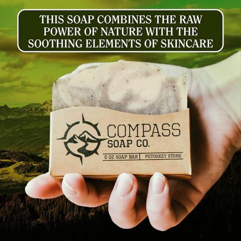 Compass Soap Petoskey Stone - Natural Bar Soap for Men | Gentle Lather & Minimalist Design | 5 oz. Pack of 2