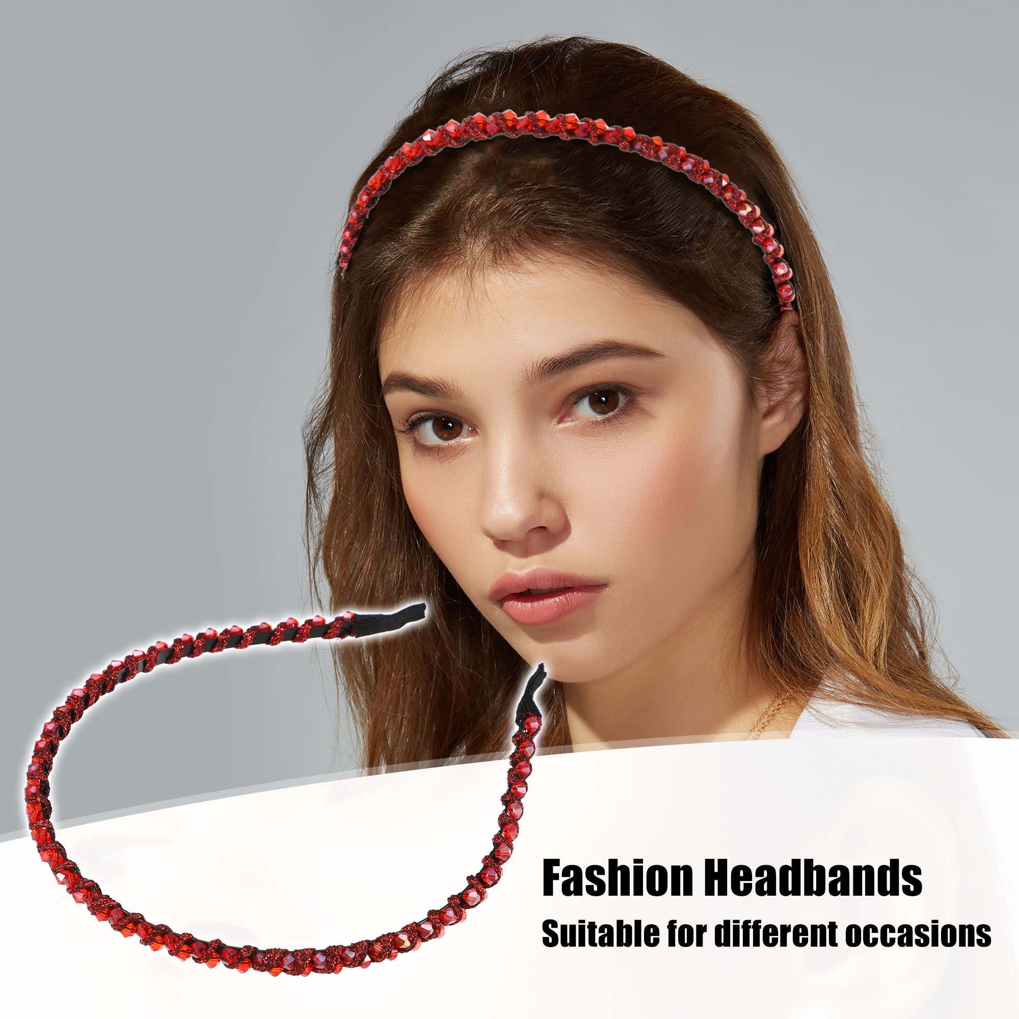 VOCOSTE 1 Pcs Rhinestone Hair Hoop Headband, Hairband for Women, Red, 0.24 Inch Wide