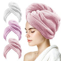 my novel things 3 Pack Hair Towel Wrap for Women, 25.4" x 9.8" Microfiber Towels, Super Absorbent Quick Dry with Button for Curly Hair Anti Frizz (Pink,White,Purple) Gift for Women Girls