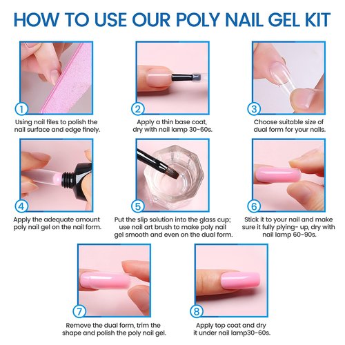 SULLMAR Poly Nail Gel Kit 15ml/0.5fl.oz Clear and Nude Poly Gel Nail Extension Flase NAIL Gel with Slip Solution Nail Dryer for Beginner(Clear&Nude)