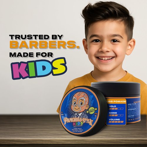 Papichulo Style Kids Pomade – Medium Hold, Medium Shine, Adds Volume – Kid-Friendly Scent, Water-Based, Flake-Free, Easy Washout, Paraben-Free – Made in USA