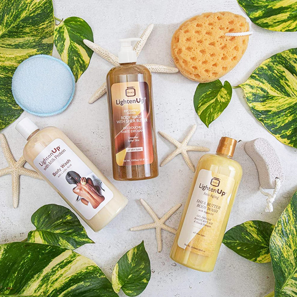 OMIC Lighten-Up LightenUp Exfoliating Body Wash - 33.8 Fl oz / 1000 ml - Formulated to Exfoliate and to Nourish Skin, with Shea Butter, Papaya